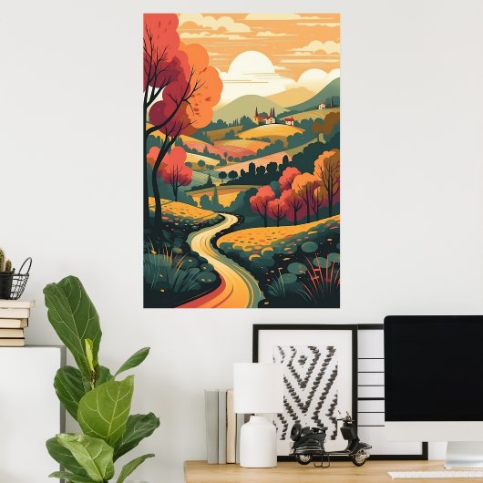 Vreedzaam Landschap en Herfst Bomen Wandkunst Poster (Thuiskantoor)