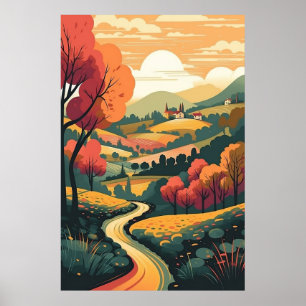 Vreedzaam Landschap en Herfst Bomen Wandkunst Poster