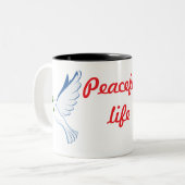 Vreedzaam leven tweekleurige koffiemok (Voorkant links)