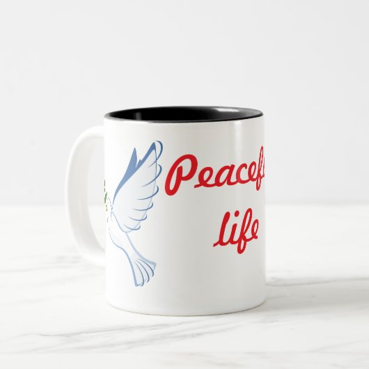 Vreedzaam leven tweekleurige koffiemok (Voorkant links)