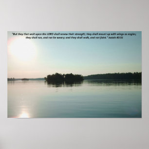 Vreedzaam meer en verre bomen met schriftuur poster