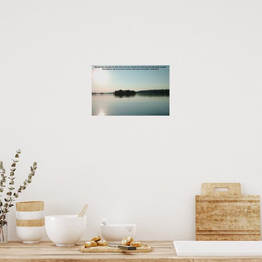 Vreedzaam meer en verre bomen met schriftuur poster (Keuken)