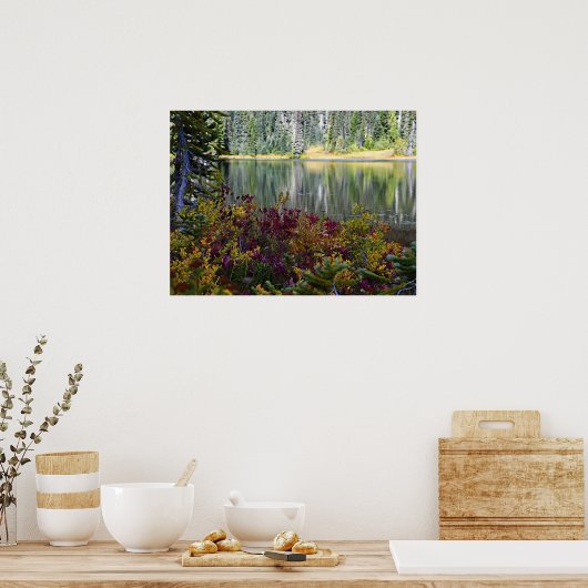 Vreedzaam meer levendige herfstkleuren landschap poster (Keuken)