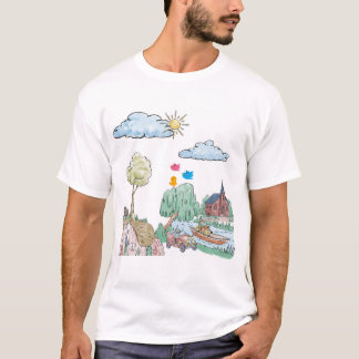 Vreedzaam meer met bomen t-shirt