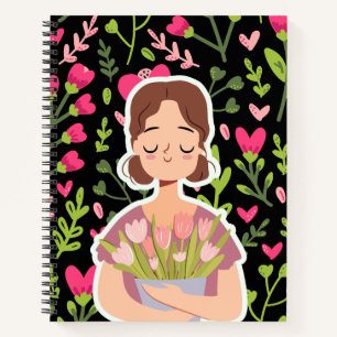 Vreedzaam meisje met bloemen - Schattige Notitiebo Notitieboek
