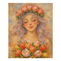 Vreedzaam meisje met gele tulpen