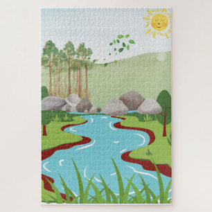 Vreedzaam natuur rivierpuzzel – Whimsical landscha Legpuzzel