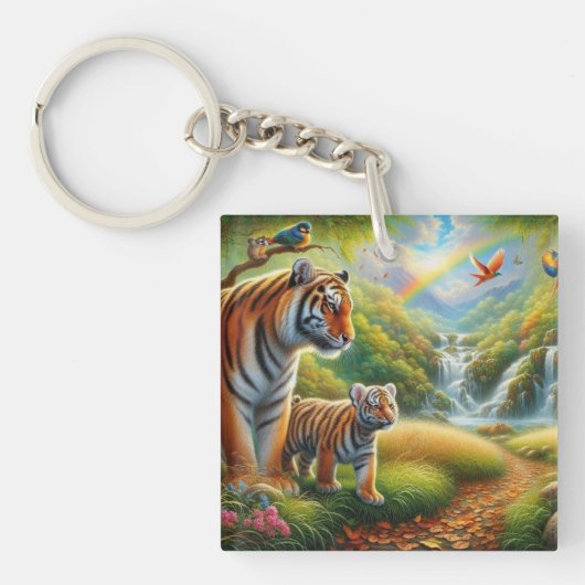 Vreedzaam Oerwoud Scene Schilderij Sleutelhanger (voorkant)
