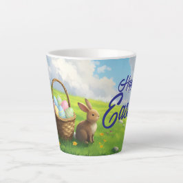 Vreedzaam Pasen lente weide konijn & eiermand Latte Mok
