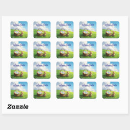 Vreedzaam Pasen Lente Weiland Konijn & Eiermand Vierkante Sticker