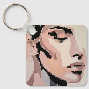 Vreedzaam pixelgezicht in zachte tinten sleutelhanger