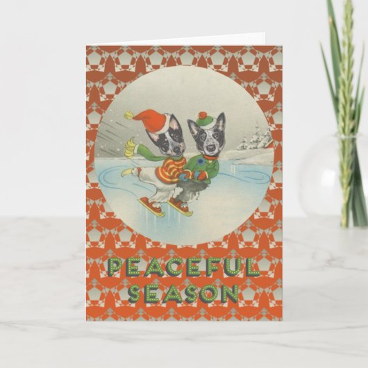 Vreedzaam seizoen: schaatsen Australische vee hond Feestdagen Kaart (Voorkant)