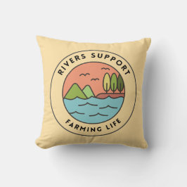 Vreedzaam Sinaasappel Blue Retro River Farming Des Kussen