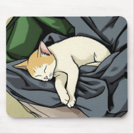 Vreedzaam slapend kitten op zachte deken muismat