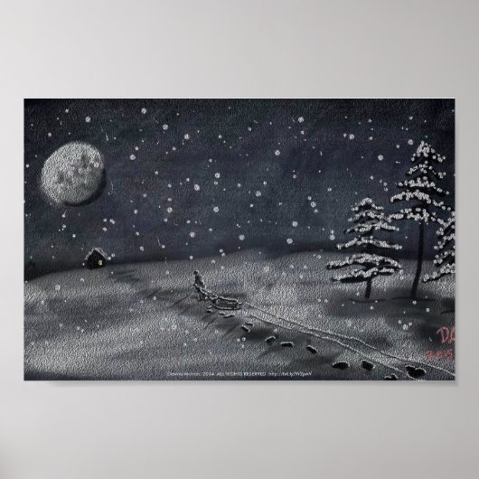 vreedzaam sneeuwbalspel bij nacht poster (Voorkant)