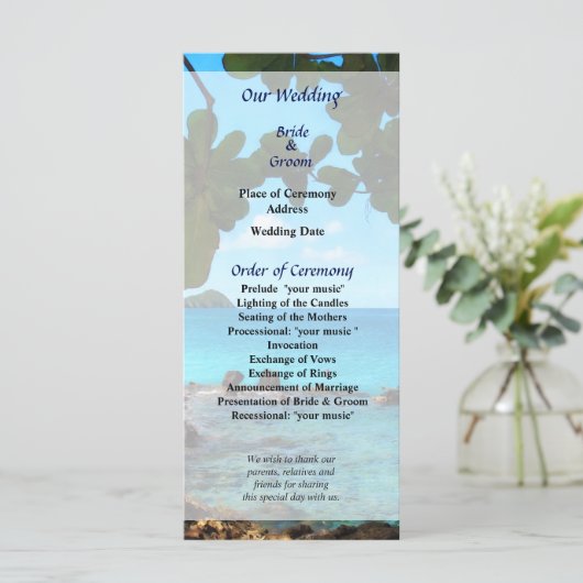 Vreedzaam strand St. Thomas huwelijksprogramma Programmakaart (Staand voorkant)