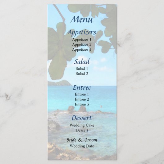 Vreedzaam strand St. Thomas Trouwmenu Menu (Voorkant)