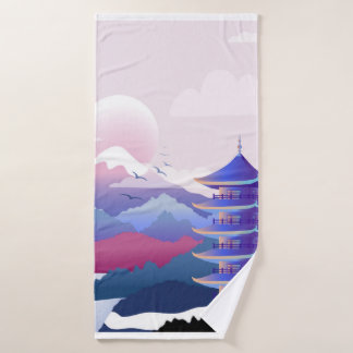 Vreedzaam tempellandschap bij zonsopgang badhanddoek
