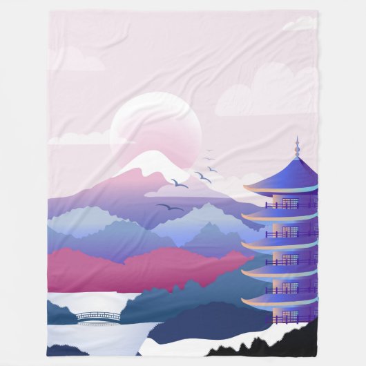 Vreedzaam tempellandschap bij zonsopgang fleece deken (Voorkant)