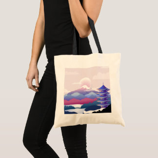 Vreedzaam tempellandschap bij zonsopgang tote bag
