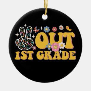 Vreedzaam uit de 1e klas, groovy laatste schooldag keramisch ornament