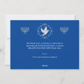 Vreedzaam Vreugdevolle Gelukkige Chanoeka Blauwe M Feestdagenkaart (Achterkant)