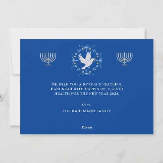 Vreedzaam Vreugdevolle Gelukkige Chanoeka Blauwe M Feestdagenkaart (Achterkant)