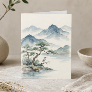 Vreedzaam Waterverf Landschap Minimalistische Natu Kaart