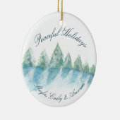 Vreedzaam Winter Woud Waterverf Script Kerstmis Keramisch Ornament (Rechts)