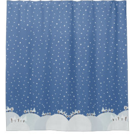 Vreedzaam winterbos met sneeuw en sneeuwvlokken douchegordijn