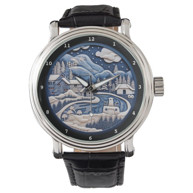 Vreedzaam winterdorp in de bergen horloge (Voorkant)