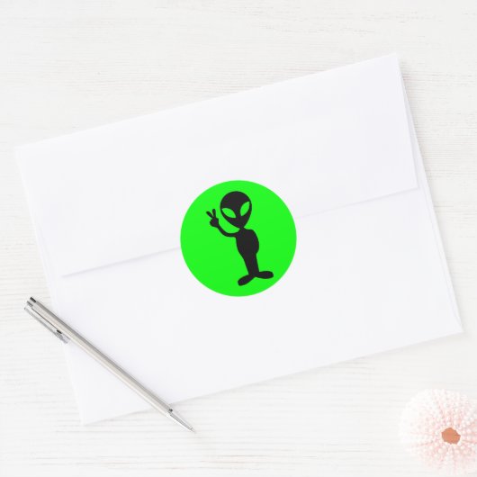 Vreedzame Alien Ronde Sticker (Envelop)