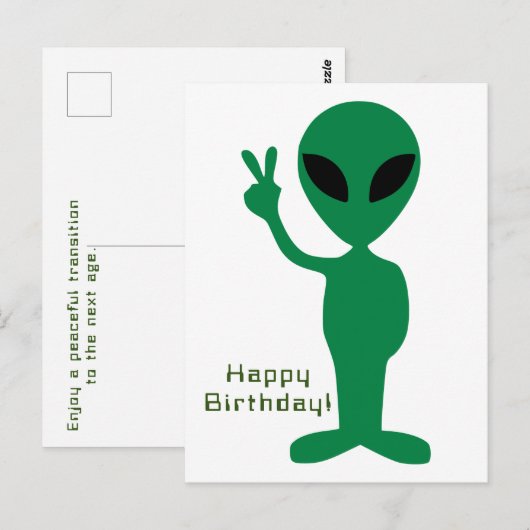 Vreedzame Alien Verjaardag Briefkaart (Voorkant / Achterkant)