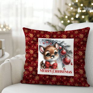 Vreedzame Babyhert Waterverf Sneeuw Kerstcadeau Kussen