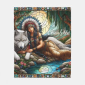 Vreedzame band: inheemse vrouw en wolf fleece deken (Voorkant)