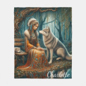 Vreedzame band: inheemse vrouw en wolf fleece deken (Voorkant)