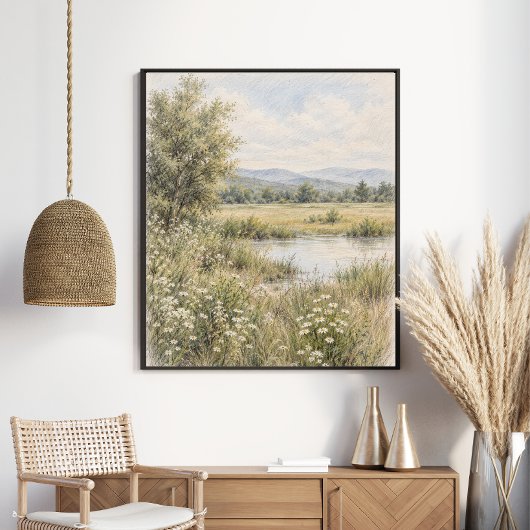 Vreedzame Bloemenweide Poster