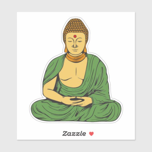 Vreedzame Boeddha Boeddhistische monnik in groene Sticker (Vel)