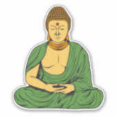 Vreedzame Boeddha Boeddhistische monnik in groene Sticker (Voorkant)