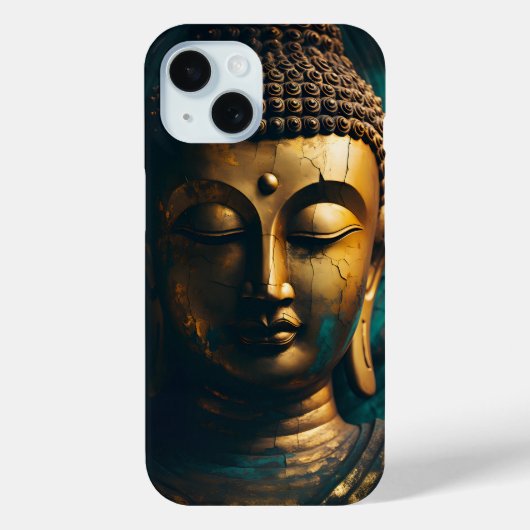 Vreedzame Boeddha gezicht Gouden Blauwe Kunst Anti Case-Mate iPhone Case (Achterkant)