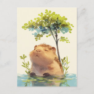 Vreedzame Capybara in Water Onder Groene Boom Briefkaart