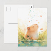 Vreedzame Capybara met Hart en Vallende Bloemblaad Briefkaart (Voorkant / Achterkant)