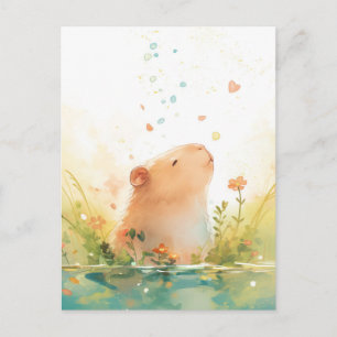 Vreedzame Capybara met Hart en Vallende Bloemblaad Briefkaart