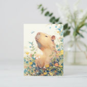 Vreedzame Capybara met Kleine Blauwe Vogel Briefkaart (Staand voorkant)