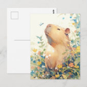 Vreedzame Capybara met Kleine Blauwe Vogel Briefkaart (Voorkant / Achterkant)