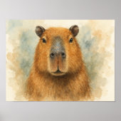 Vreedzame Capybara Waterverf Portret Poster (Voorkant)