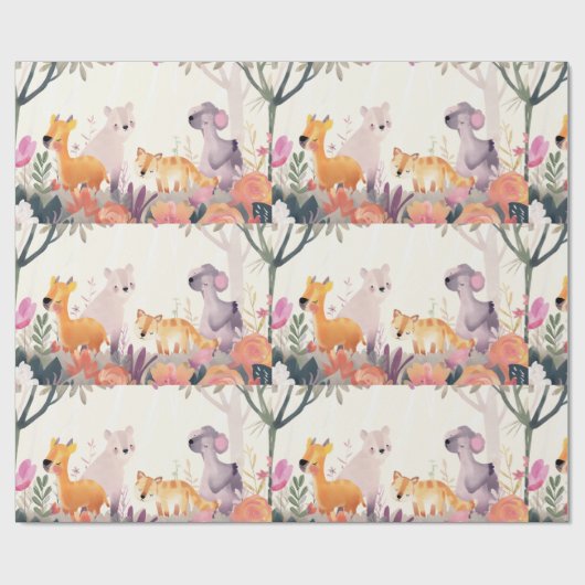 Vreedzame dieren tussen bloemen en bomen cadeaupapier (Vlak)