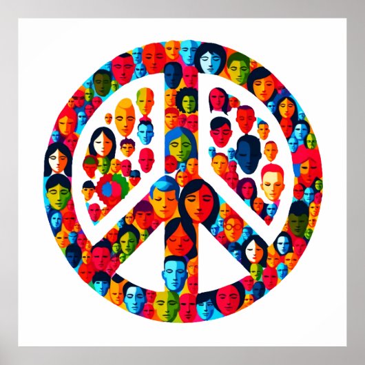 Vreedzame diversiteit - Global Faces Peace Sign Poster (Voorkant)