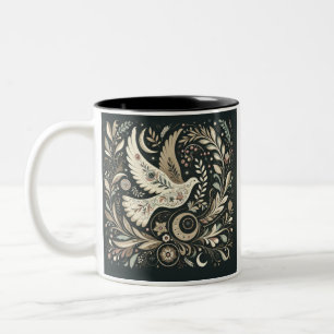 Vreedzame Dove Art Mok, Floral Bird Design, Koffie Tweekleurige Koffiemok
