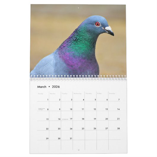 Vreedzame duiven en elegante duiven Natuur geïnspi Kalender (Mar 2026)